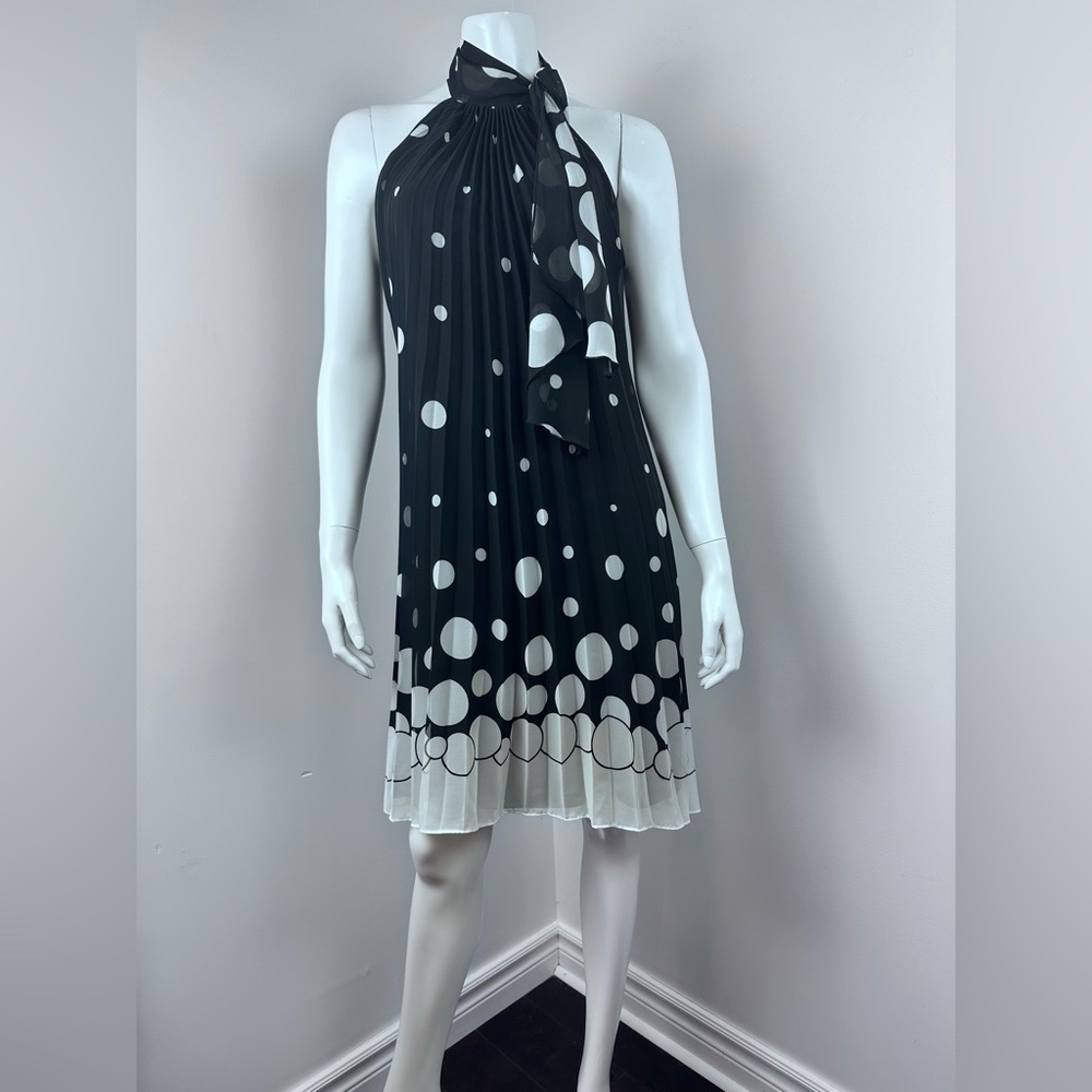 Frank‎ Lyman halter neck accordion pleat dress size 6 vintage polka dot